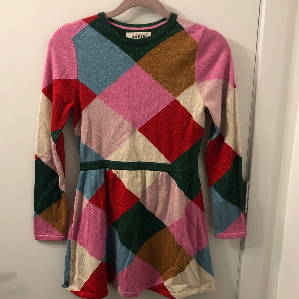 Mini Boden Colorful Geometric Lurex Long Sleeve Dress